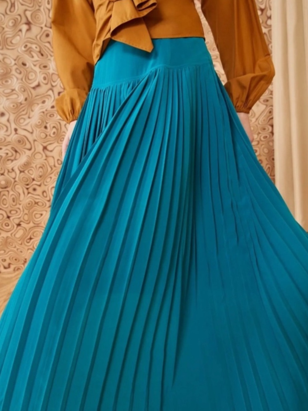 Ulla Johnson Silk Luxury Teal Green Pleated Maxi Skirt Size 12